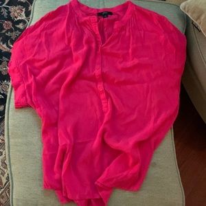 J. Crew Button short sleeve blouse size large pink great condition.